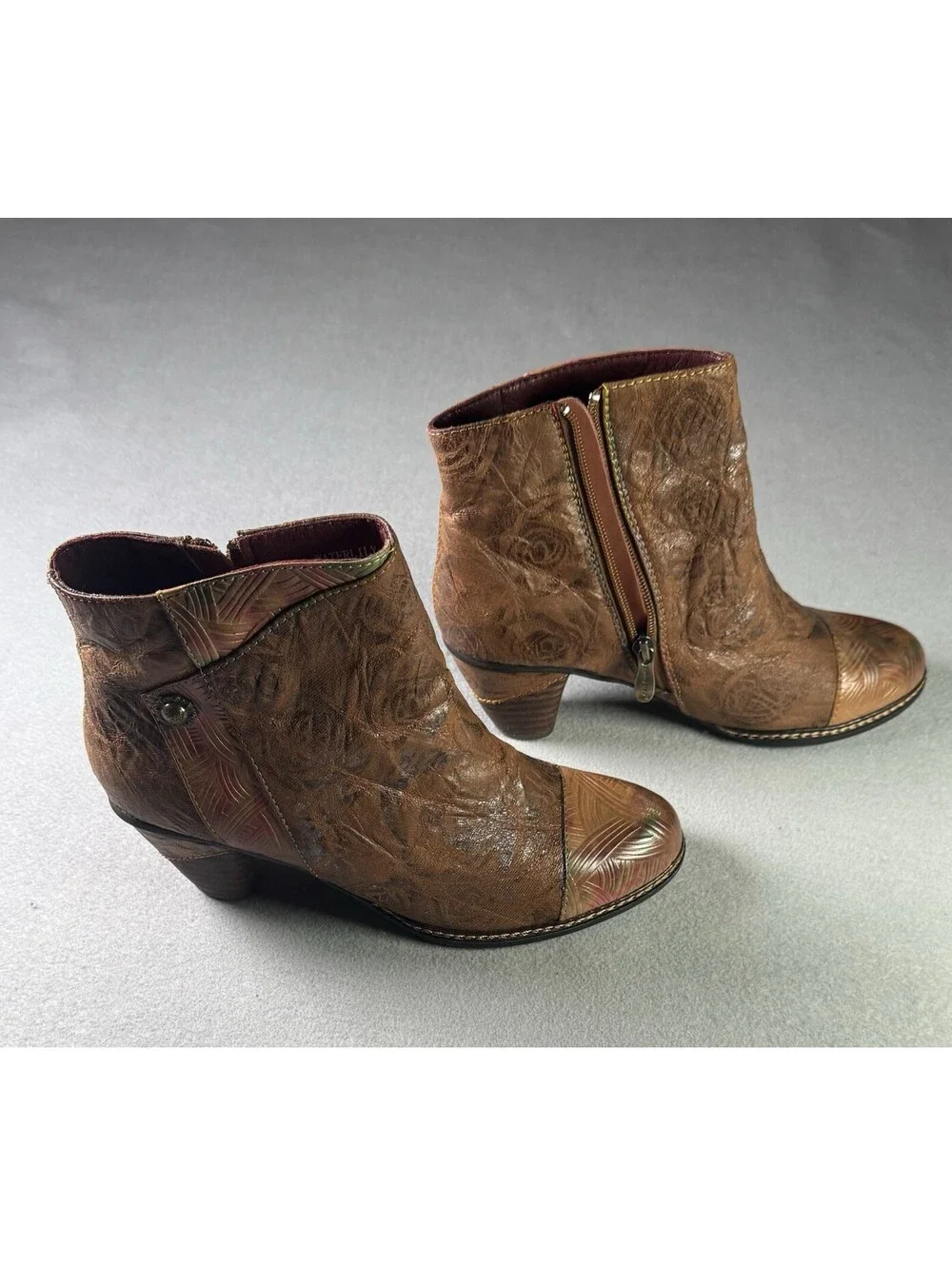L'Artiste Spring Step Waterlily Brown Multi Leather Ankle Boots EU 39 US 8.5 EUC